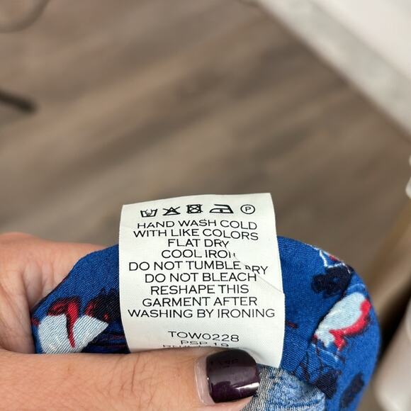 Draper James Blue Floral Flowy Blouse Tied Neckline Size 4 - Picture 8 of 9